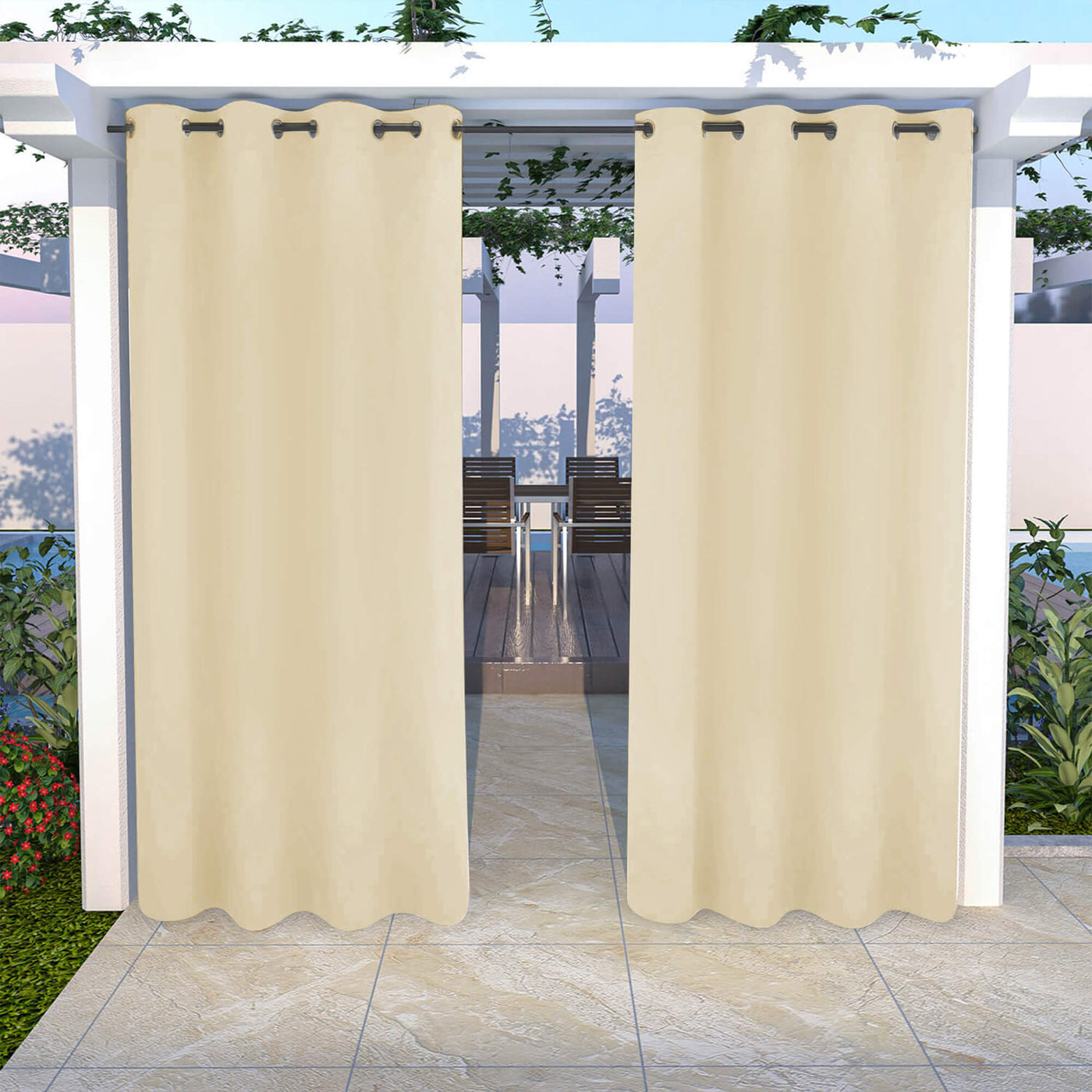Outdoor Curtains Waterproof Grommet Top 1 Panel - Dark Beige
