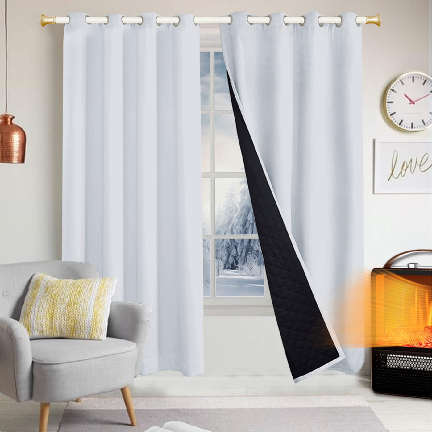 Insulated Outdoor Curtains for Winter - Greyish White