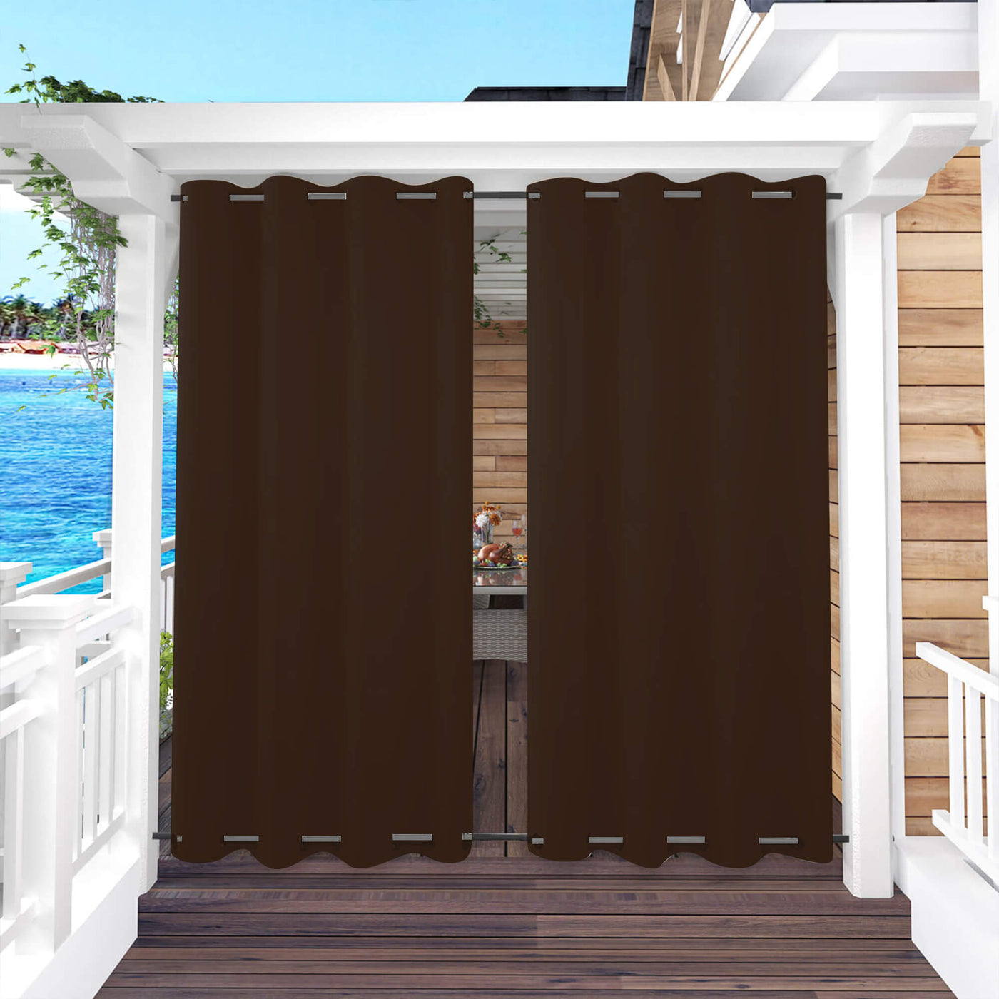 Outdoor Curtains Waterproof Grommet Top & Bottom 1 Panel - Dark Coffee