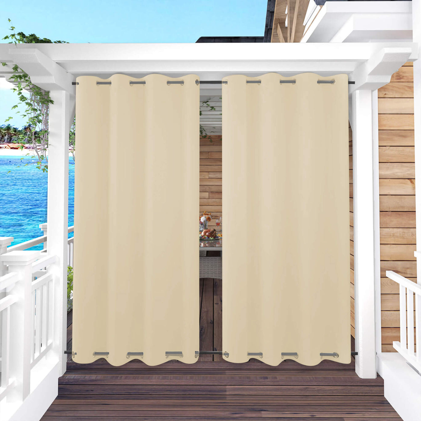 Outdoor Curtains Waterproof Grommet Top & Bottom 1 Panel - Dark Beige