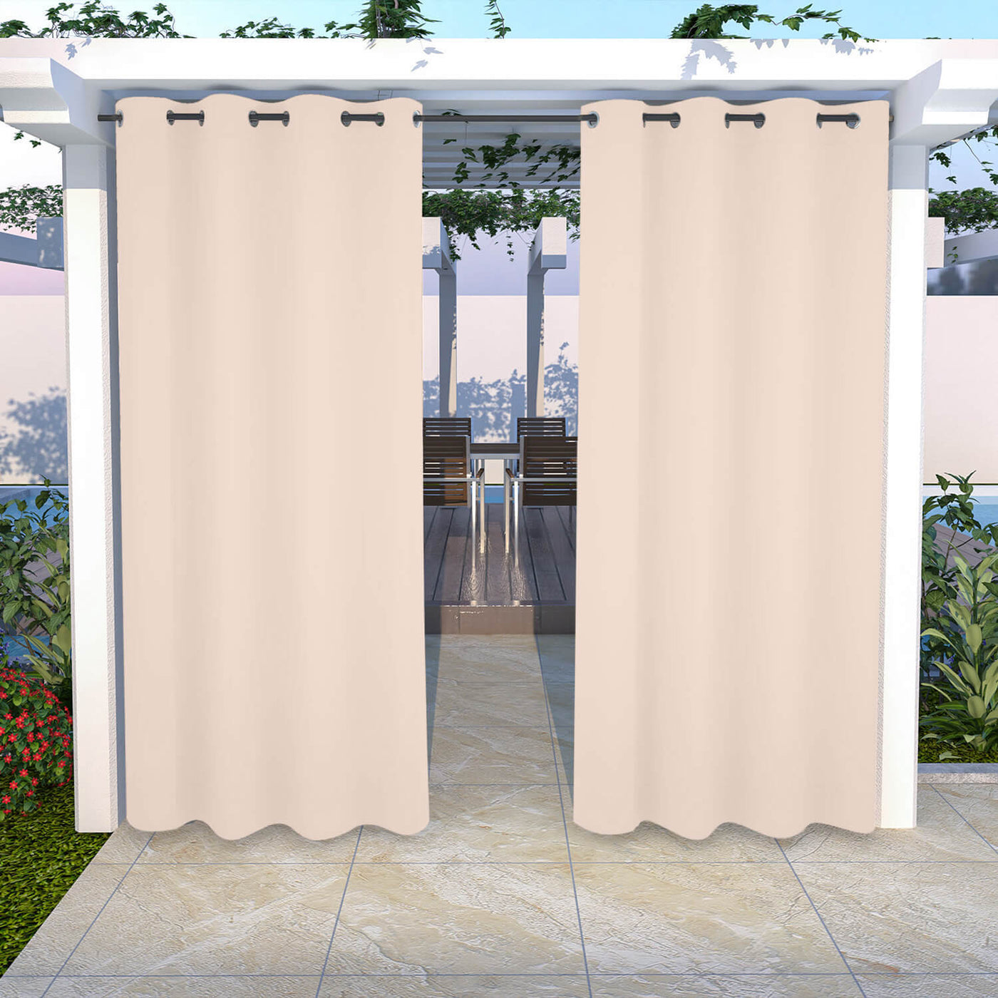 Outdoor Curtains Waterproof Grommet Top 1 Panel - Peach