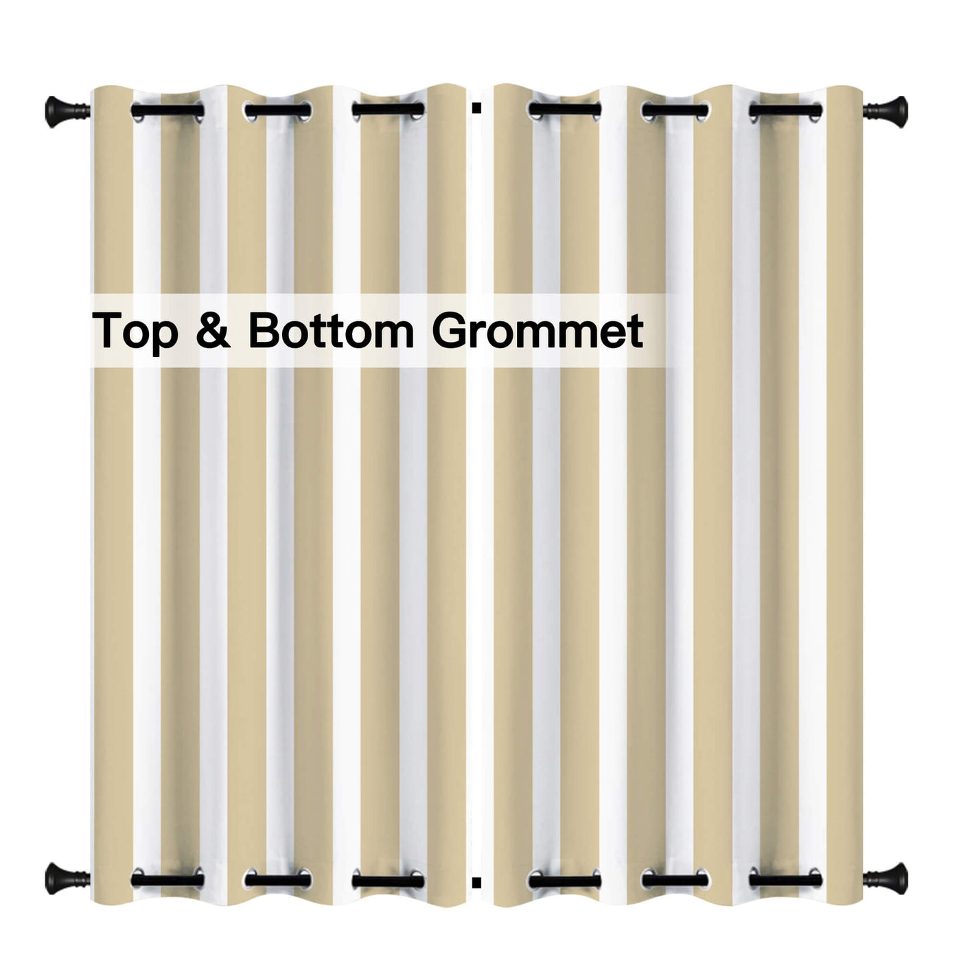 Heartcosy Beige Stripe Curtains/Drapes 1 Panel | Waterproof Curtains Grommet Top & Bottom  | Custom Outdoor Curtains