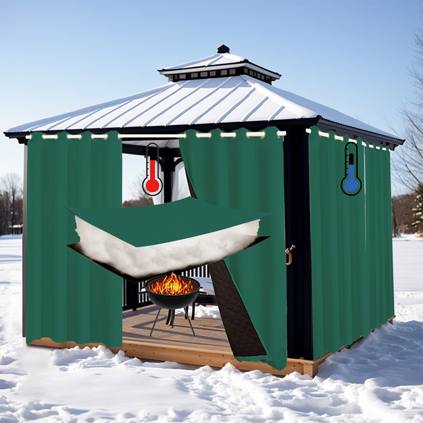 Insulated Outdoor Curtains for Winter - Forest Green