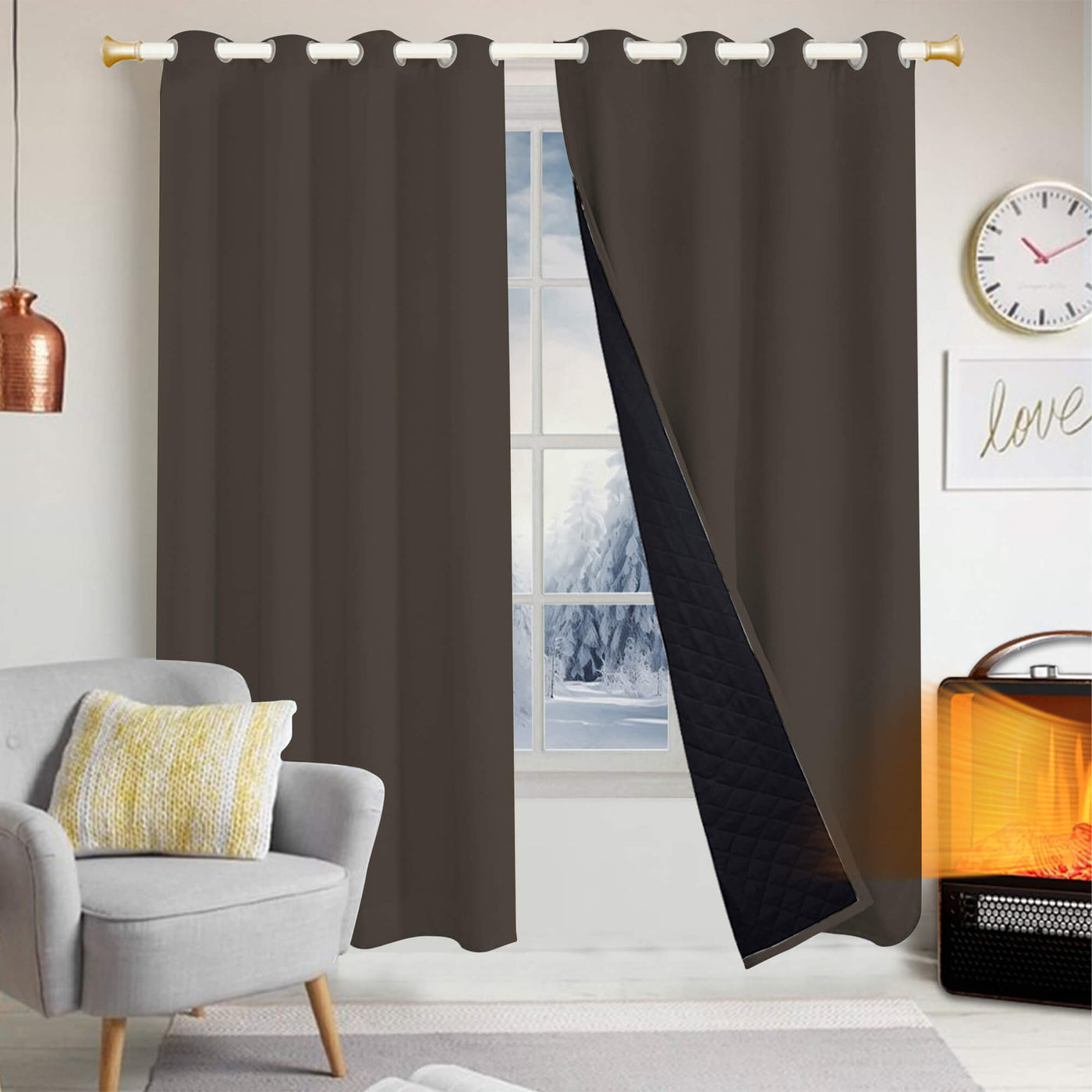 Insulated Outdoor Curtains for Winter - Dark Mocha