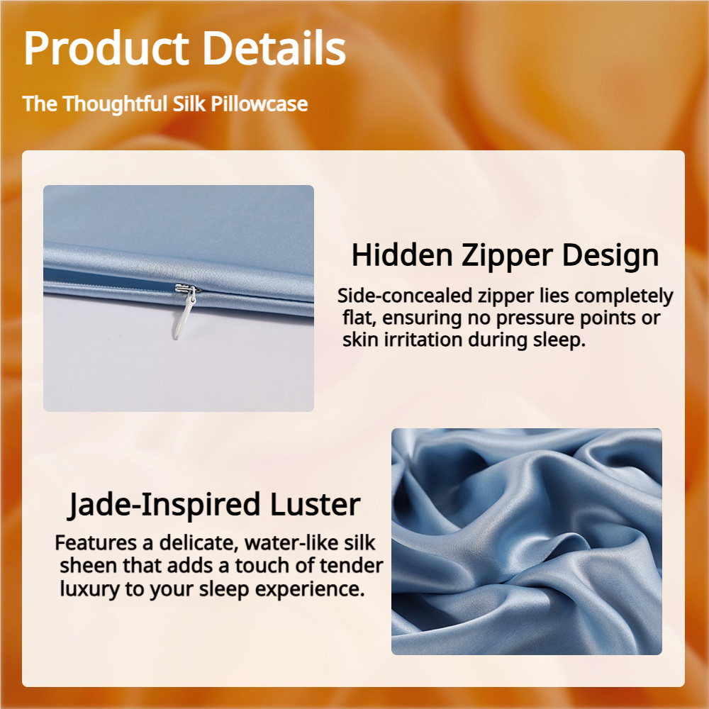 100% Mulberry Silk Pillowcase with Hidden Zipper - Double-Sided 22 Momme for Hair & Skin Care
