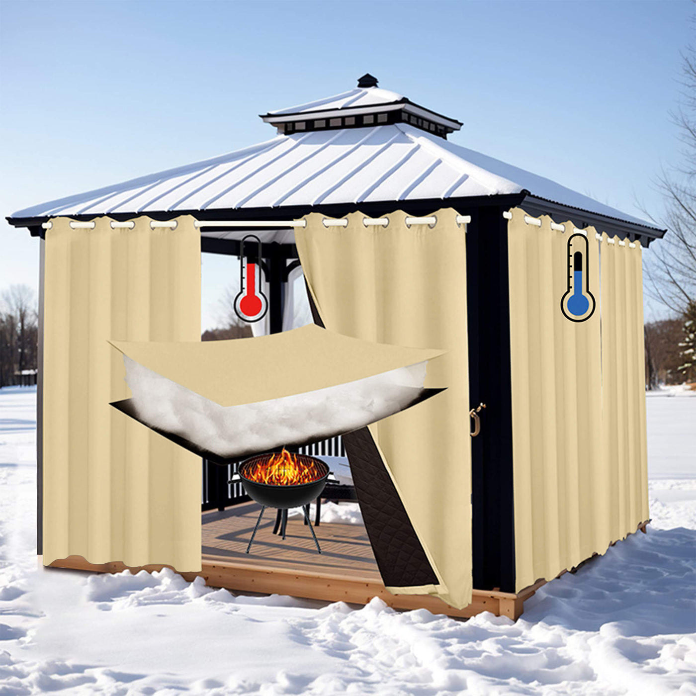 Insulated Outdoor Curtains for Winter - Light Khaki