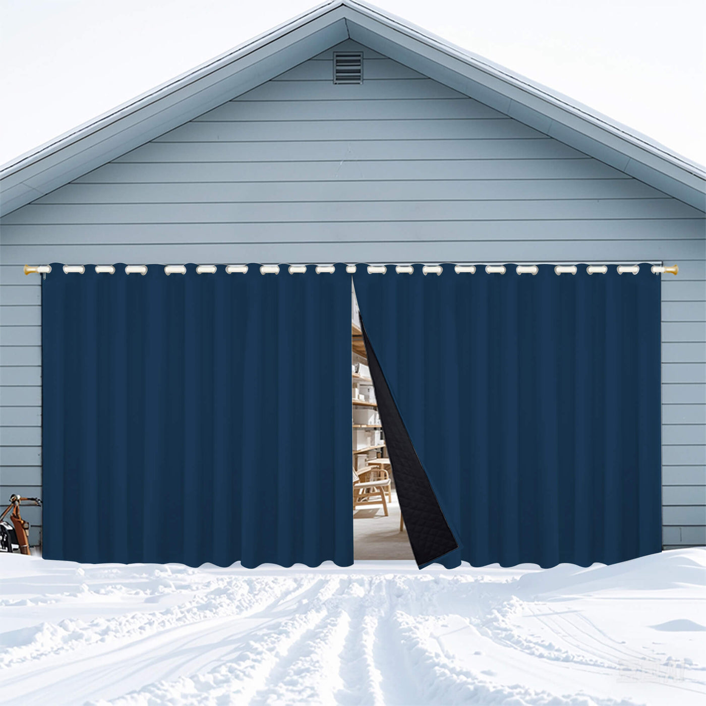 Insulated Outdoor Curtains for Winter - Deep Sea Blue