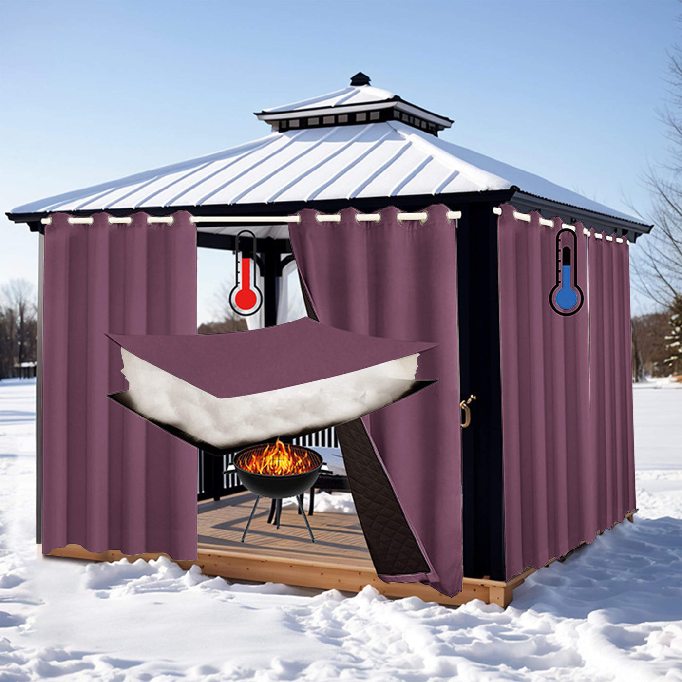 Insulated Outdoor Curtains for Winter - Plum Purple