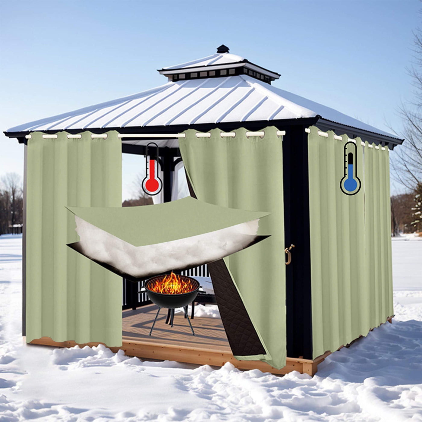 Insulated Outdoor Curtains for Winter - Light Green