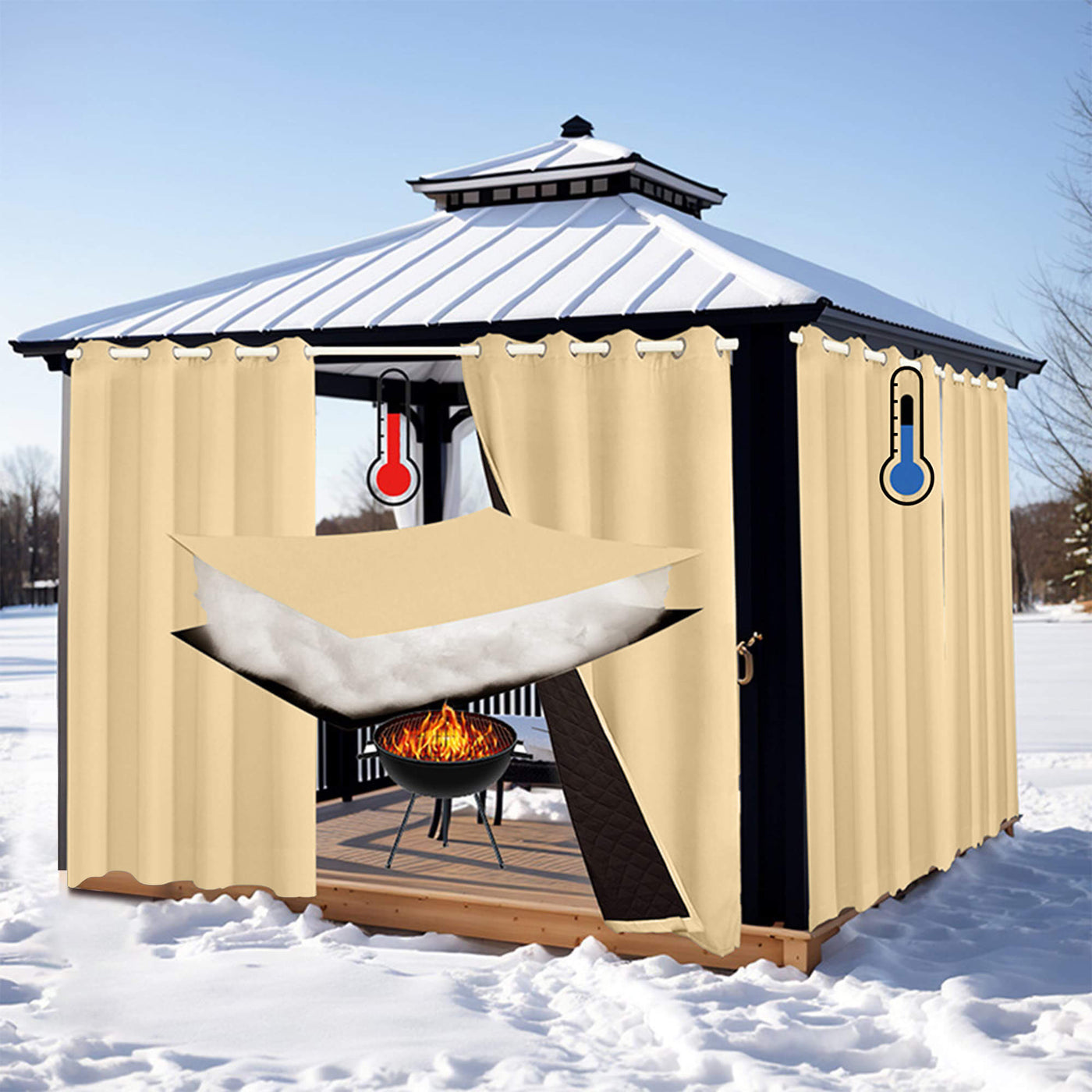 Insulated Outdoor Curtains for Winter - Oatmeal