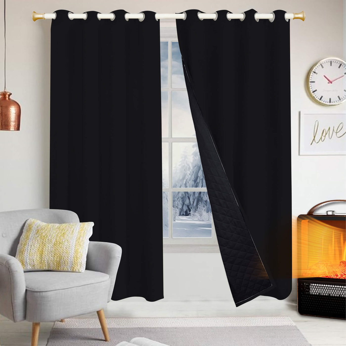 Insulated Outdoor Curtains for Winter - Raven Black