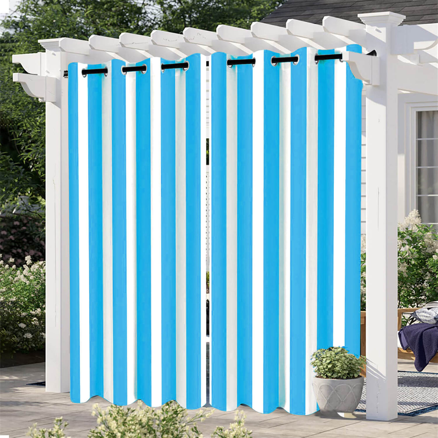 Striped Outdoor Curtains  Waterproof 1 Panel SkyBlue