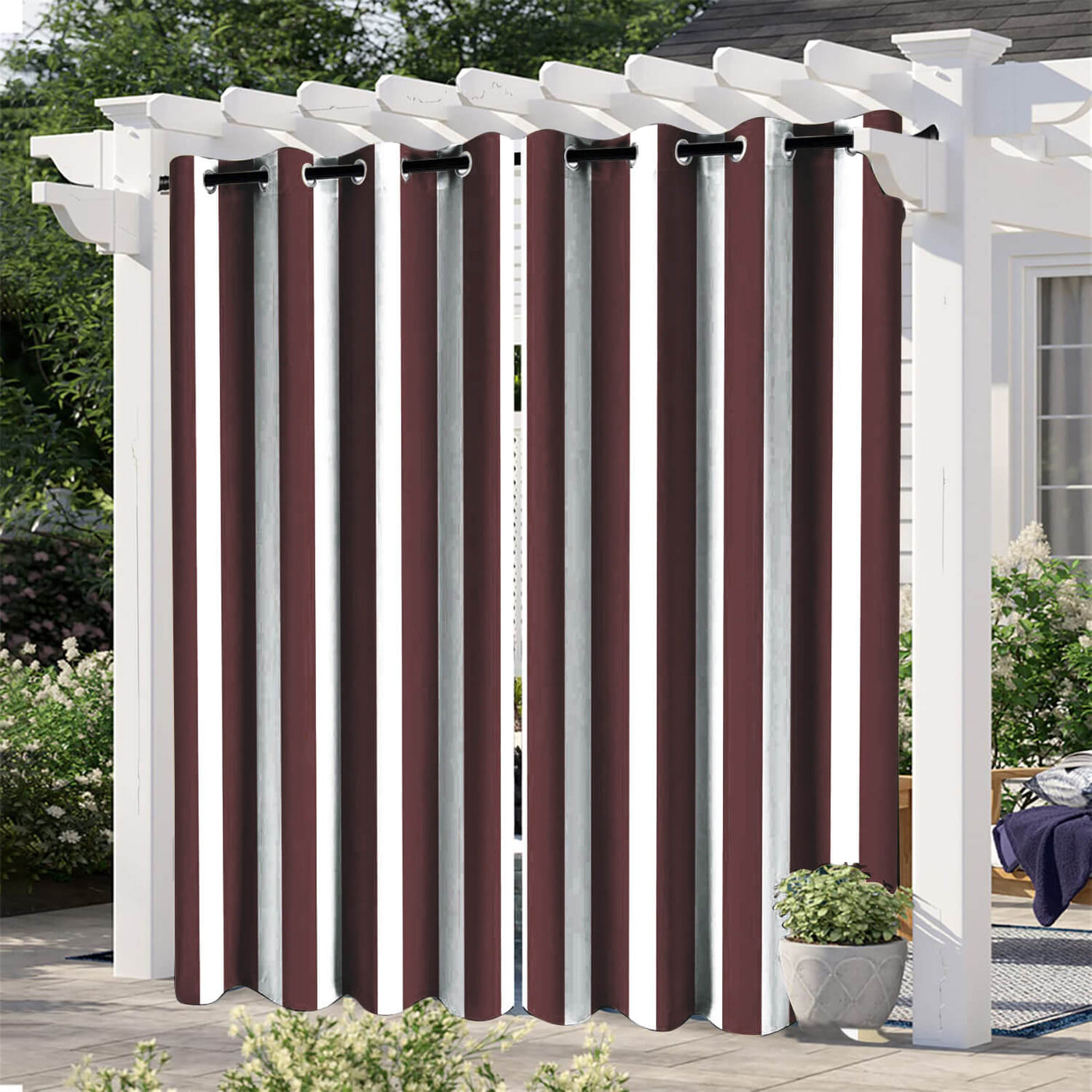 Striped Outdoor Curtains  Waterproof 1 Panel Tomato