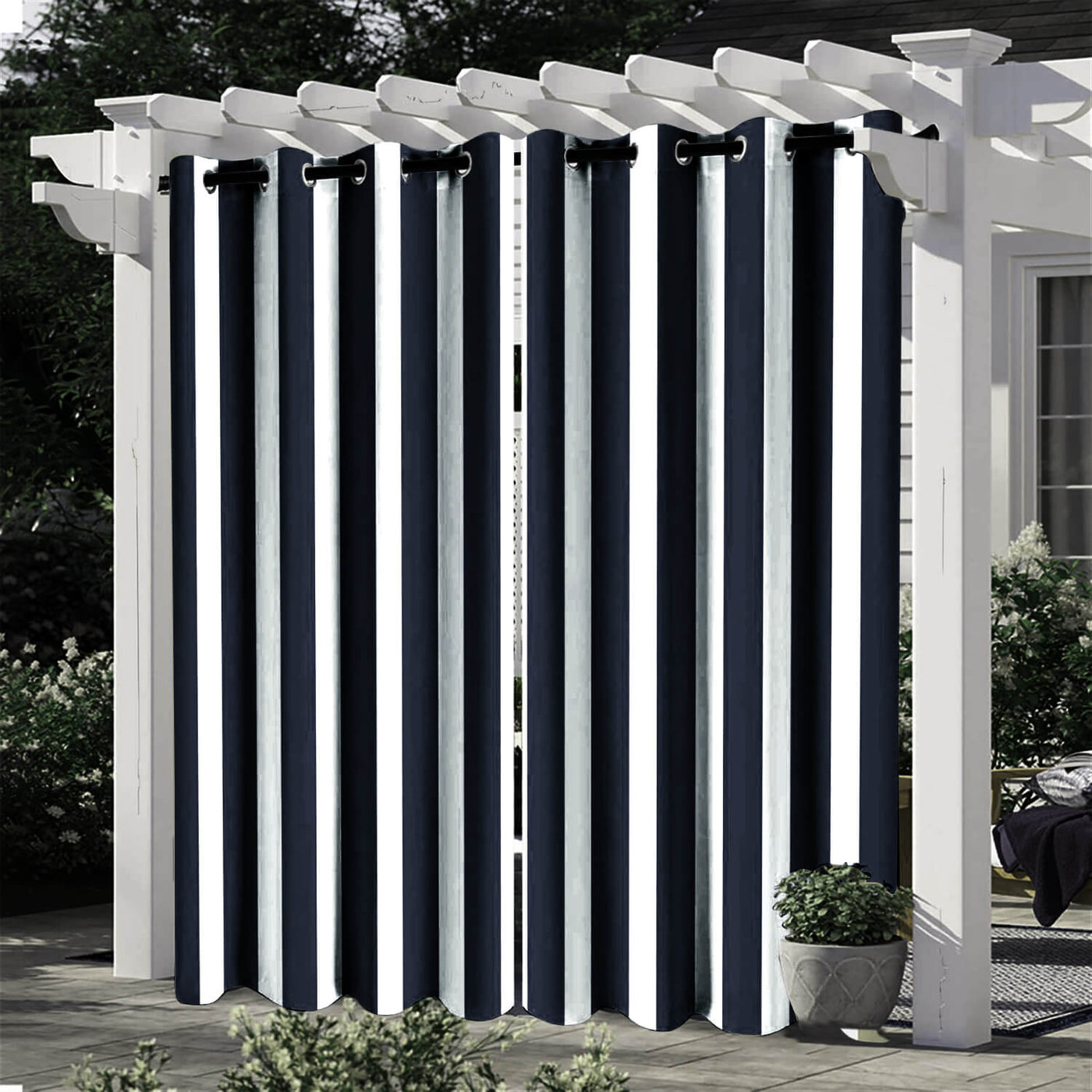 Striped Outdoor Curtains  Waterproof 1 Panel RoyalBlue