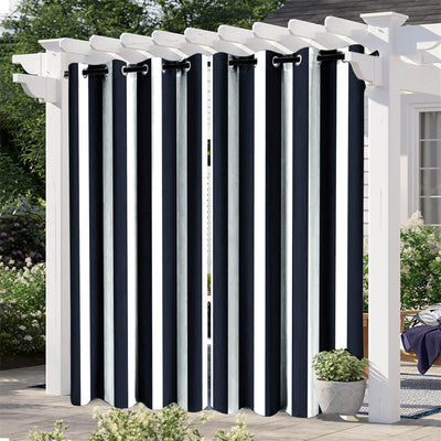 Striped Outdoor Curtains  Waterproof 1 Panel Crow Black