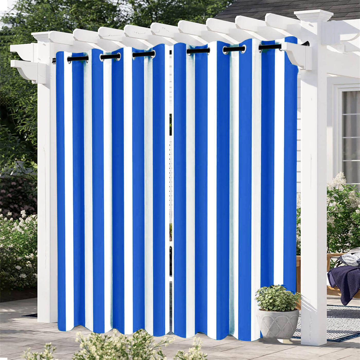 Striped Outdoor Curtains  Waterproof 1 Panel DodgerBlue