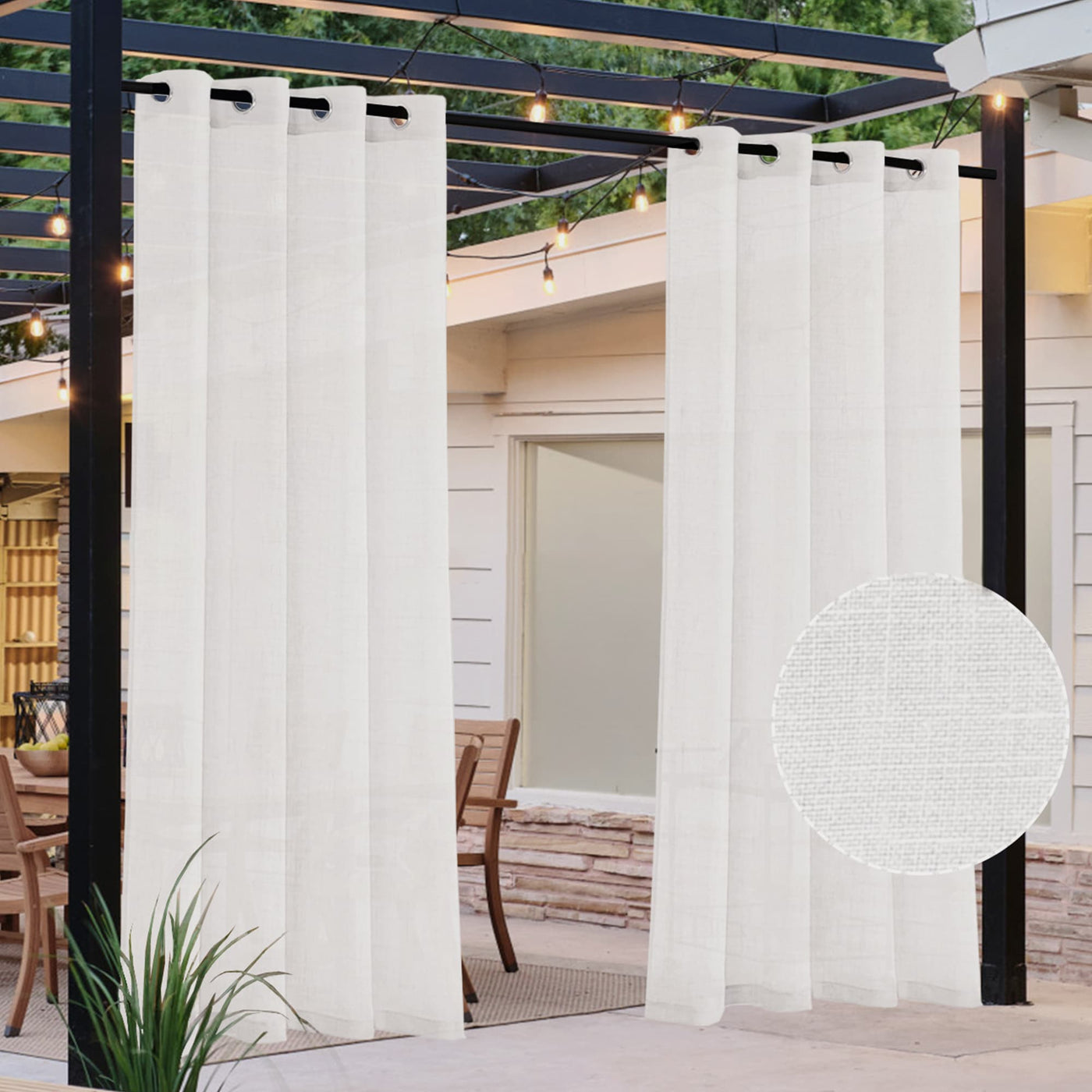 Outdoor Linen Waterproof Sheer Curtains Grommet Top