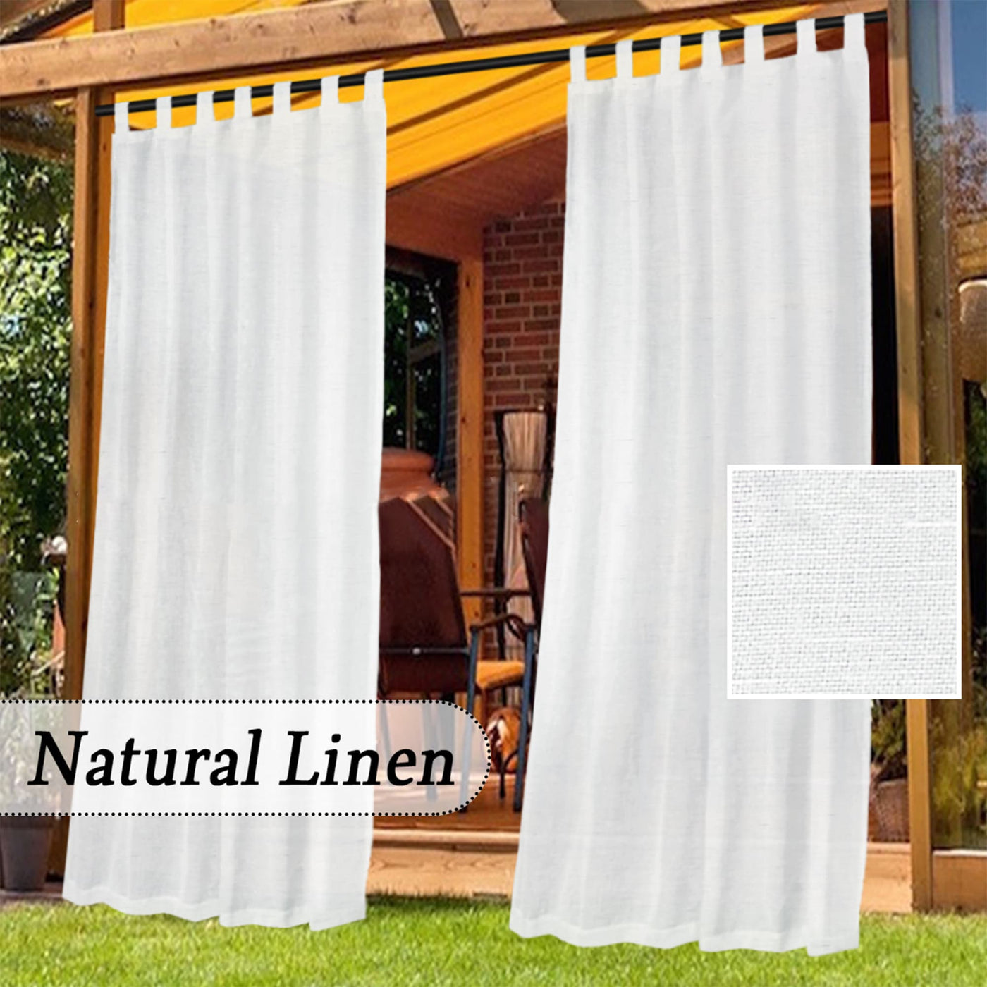 Outdoor Linen Waterproof Curtains Velcro Tab Top