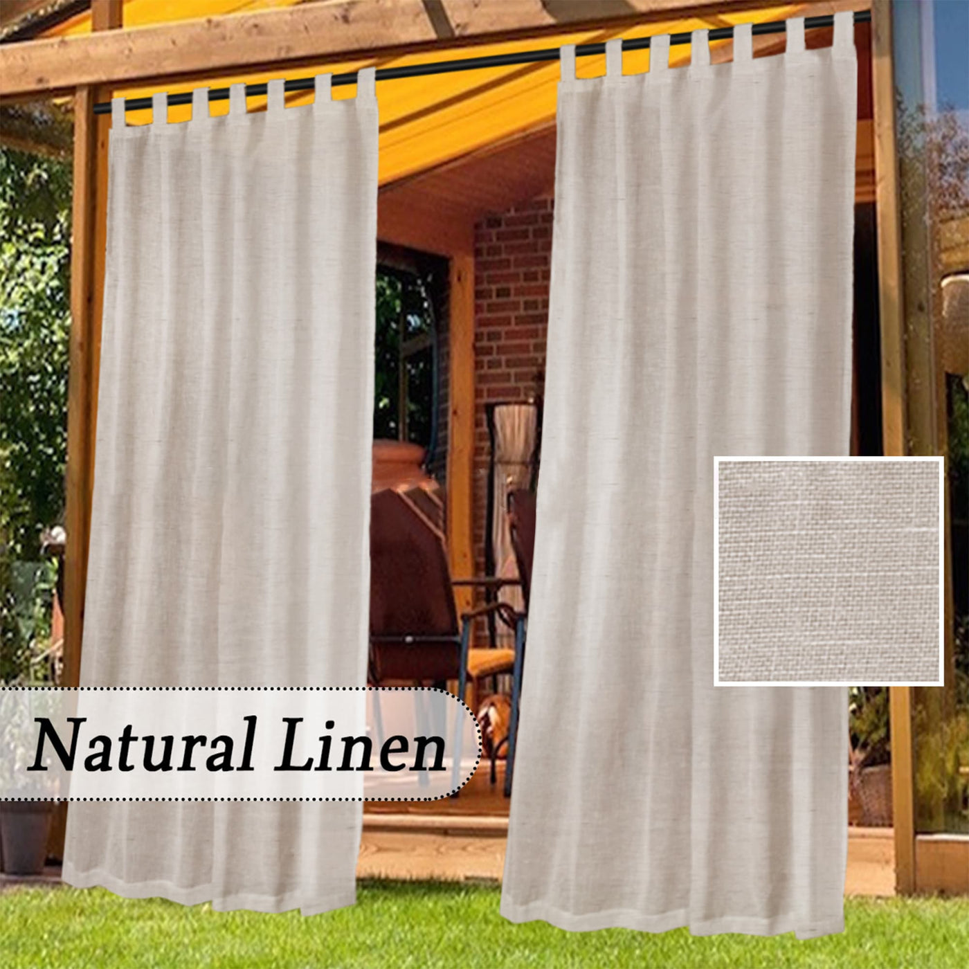 Outdoor Linen Waterproof Curtains Velcro Tab Top