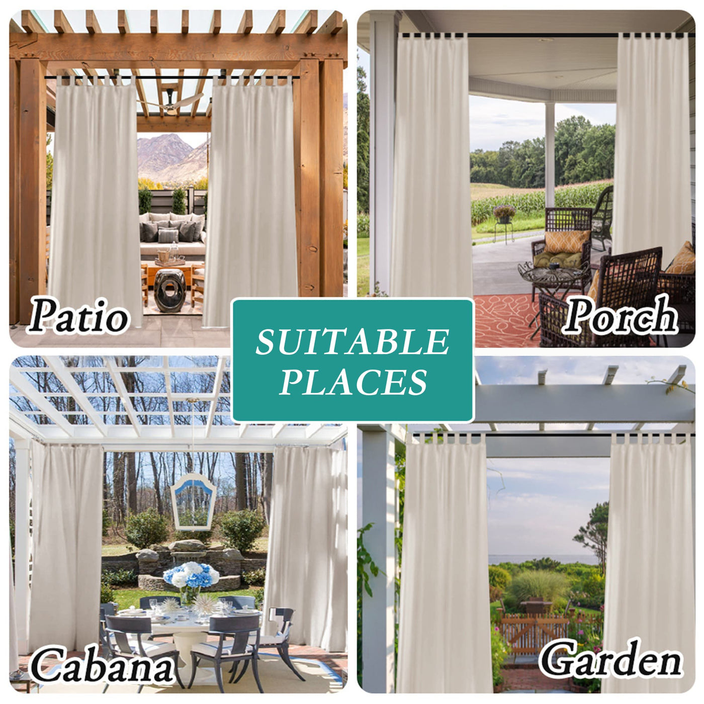 Outdoor Linen Waterproof Curtains Velcro Tab Top