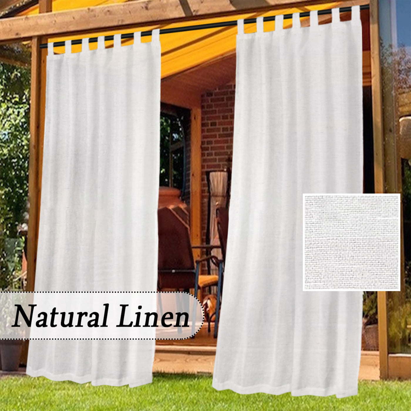 Outdoor Linen Waterproof Curtains Velcro Tab Top