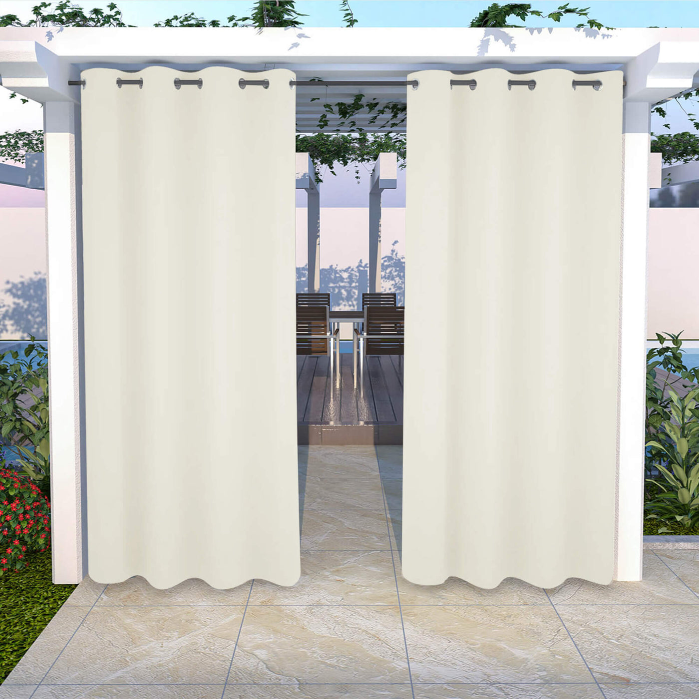 Outdoor Curtains Waterproof Grommet Top 1 Panel - Beige