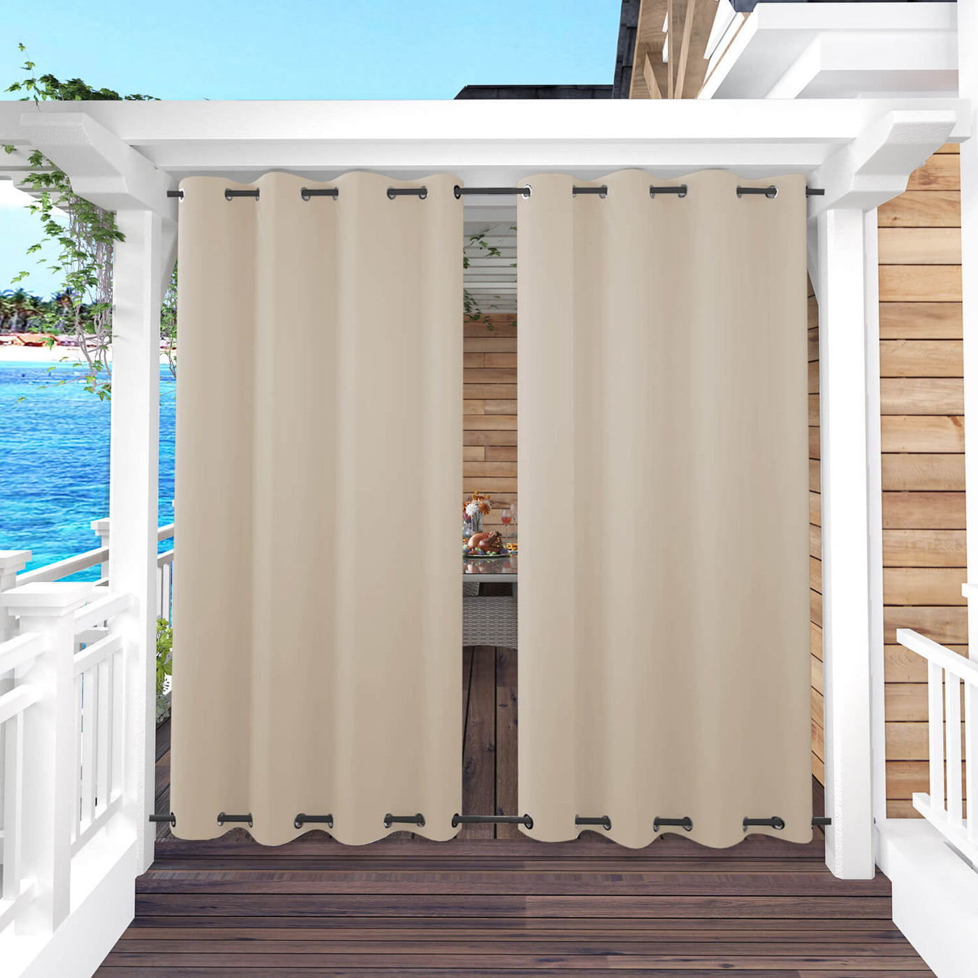 Outdoor Curtains Waterproof Grommet Top & Bottom 1 Panel - Biscotti Beige