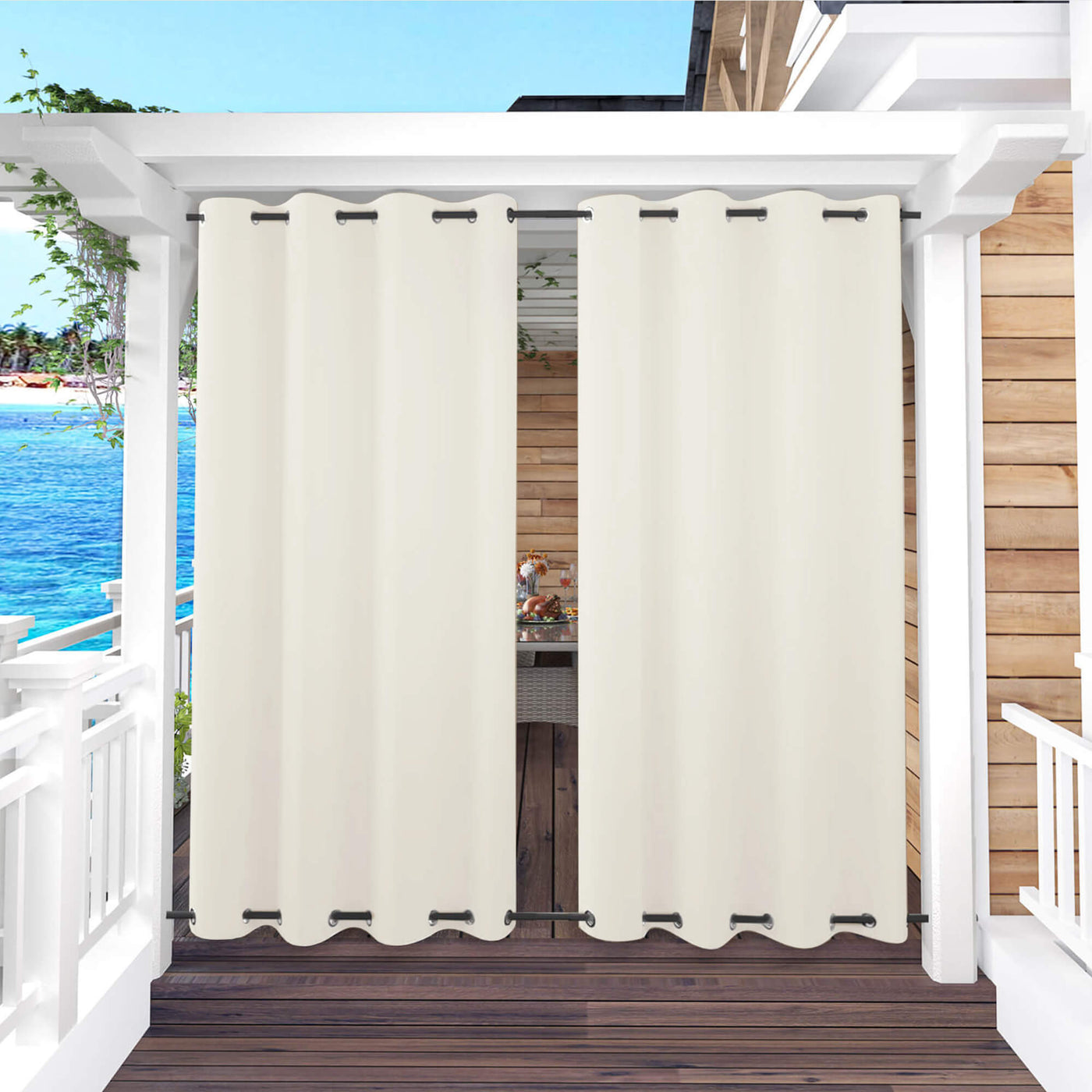 Outdoor Curtains Waterproof Grommet Top & Bottom 1 Panel - Beige