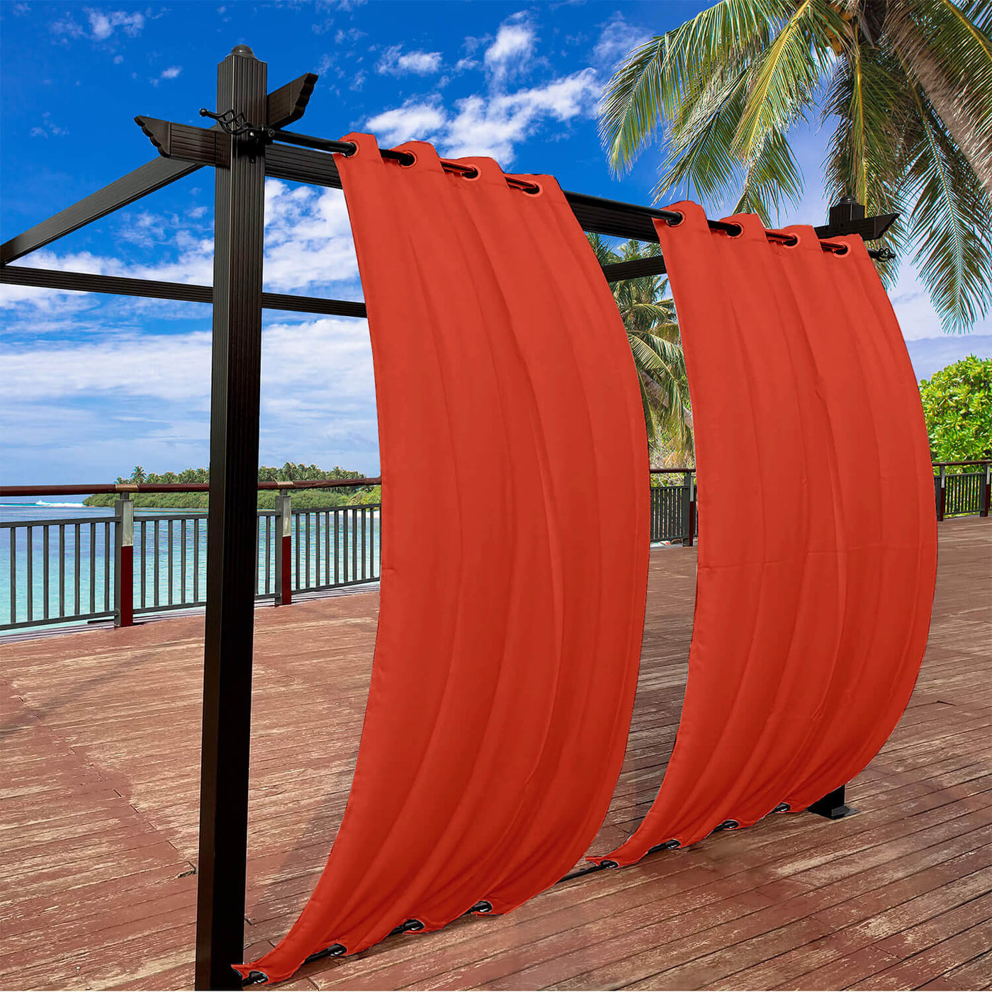 Outdoor Curtains Waterproof Grommet Top & Bottom 1 Panel - Orange