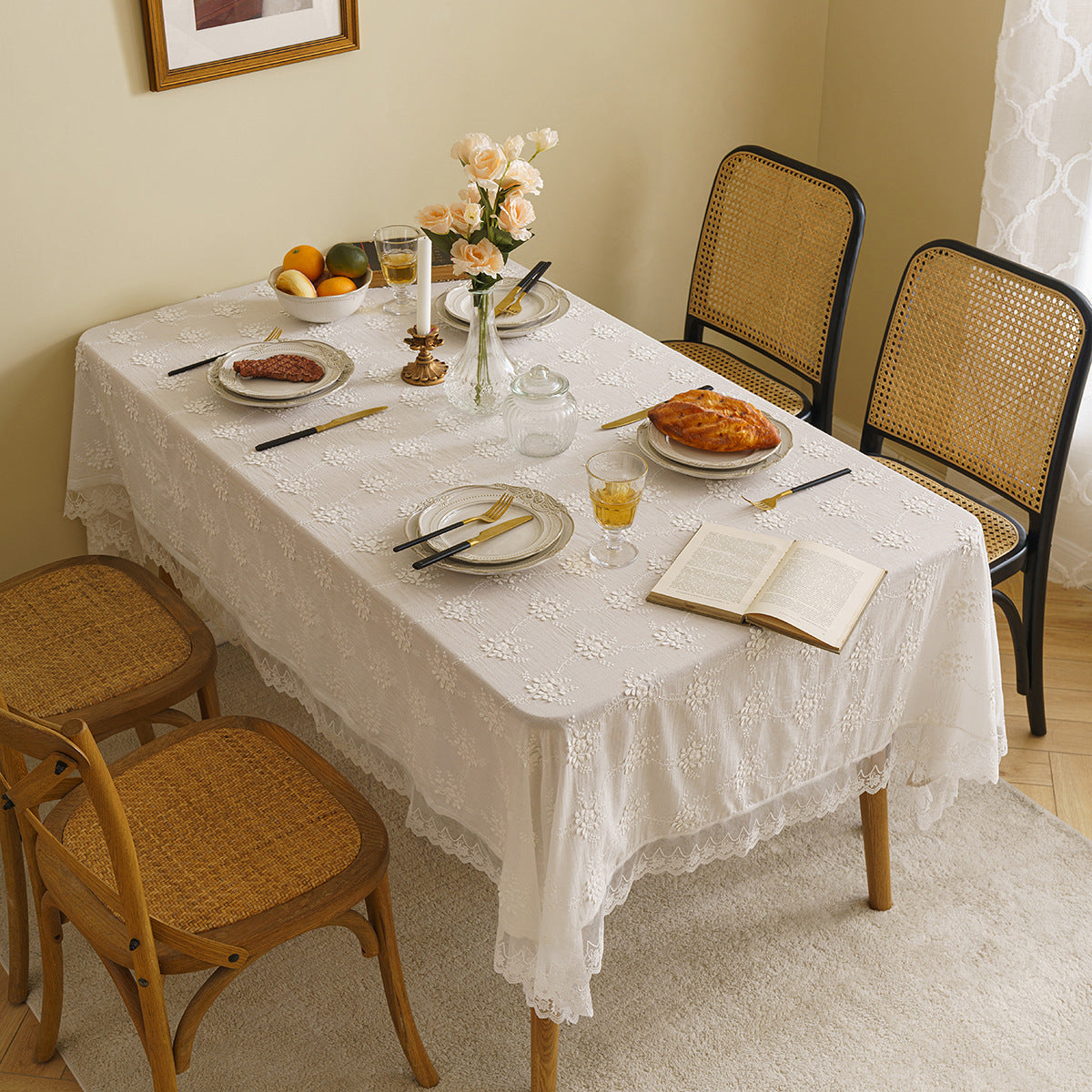 Lace Tablecloth with Embroidery