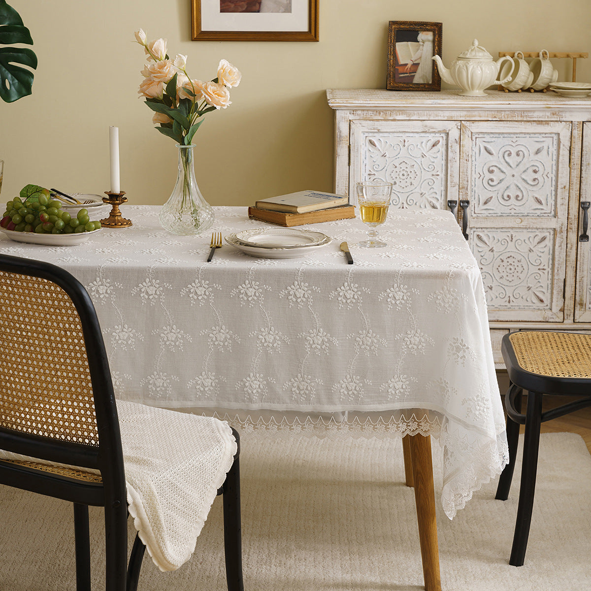 Lace Tablecloth with Embroidery