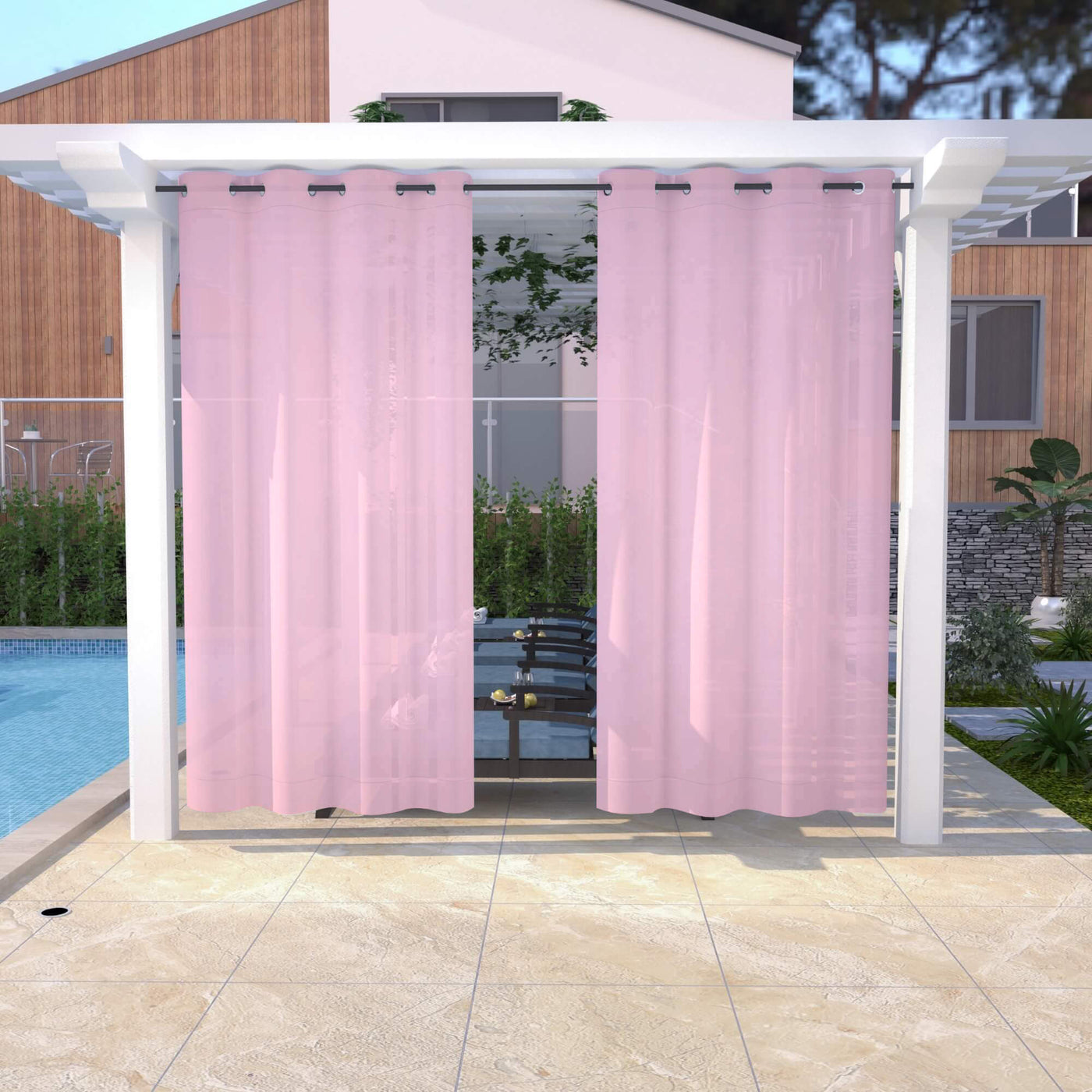 Outdoor Sheer Curtains Waterproof Grommet Top - Pink