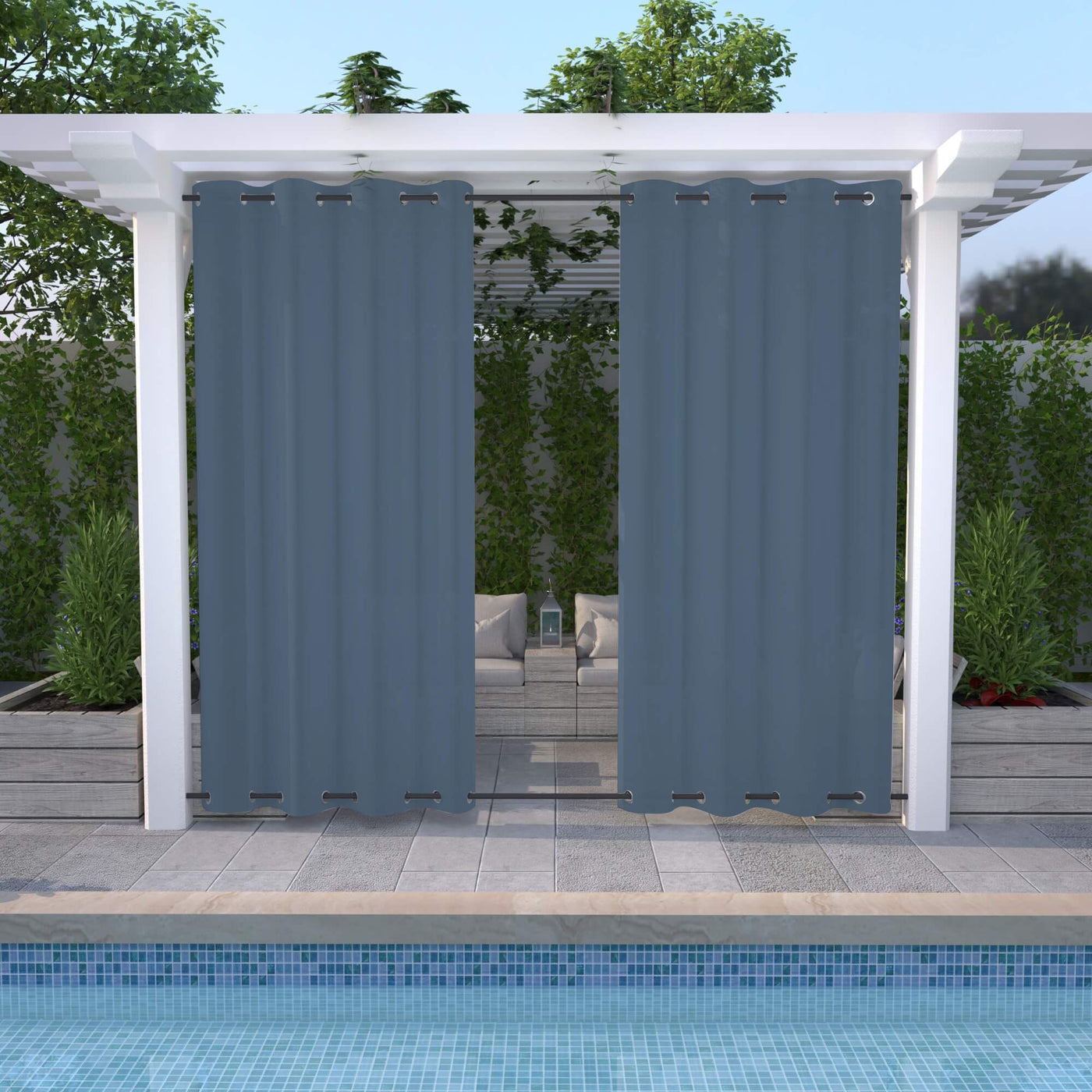 Outdoor Sheer Curtains Waterproof Grommet Top & Bottom - Pale blue