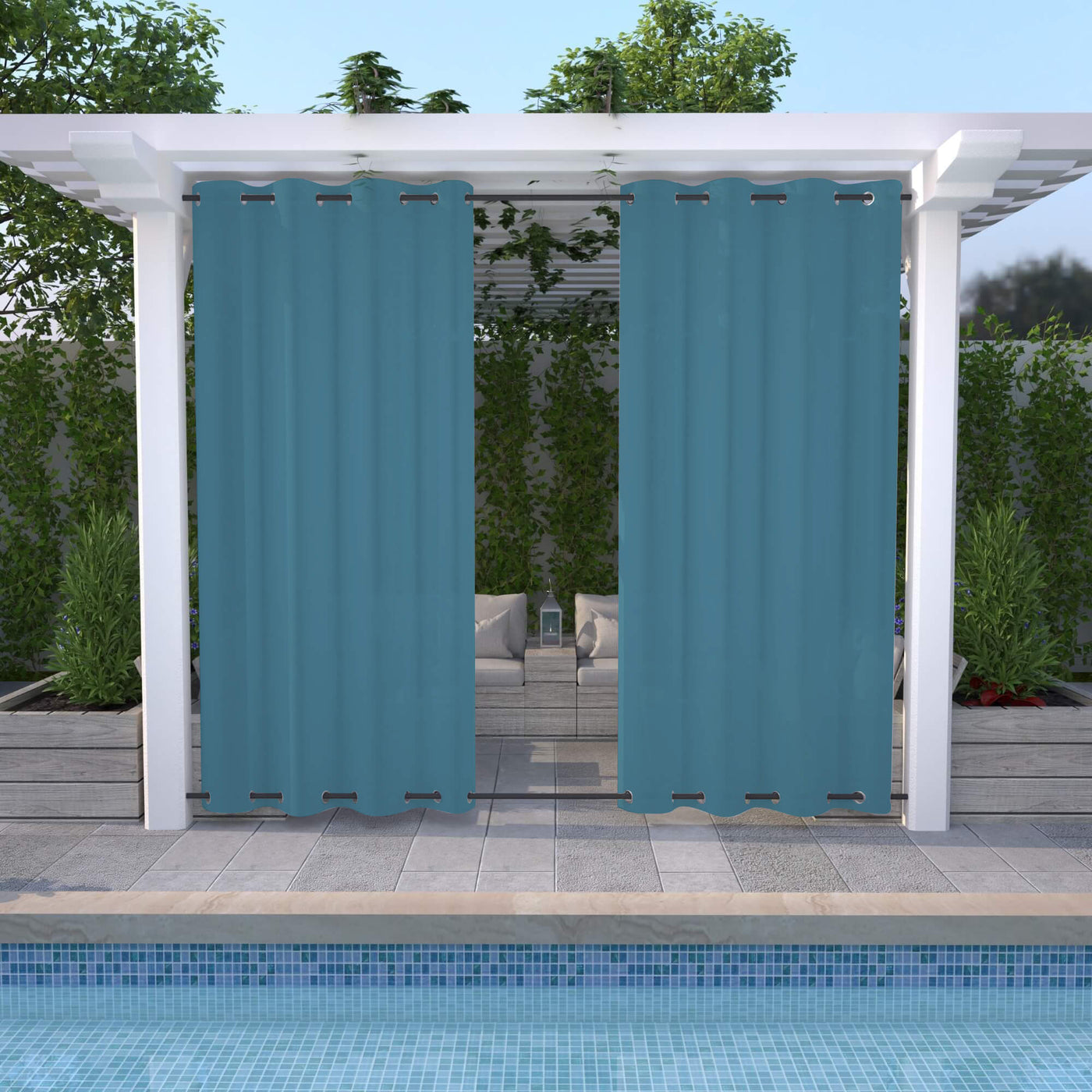 Outdoor Sheer Curtains Waterproof Grommet Top & Bottom - Greenish blue