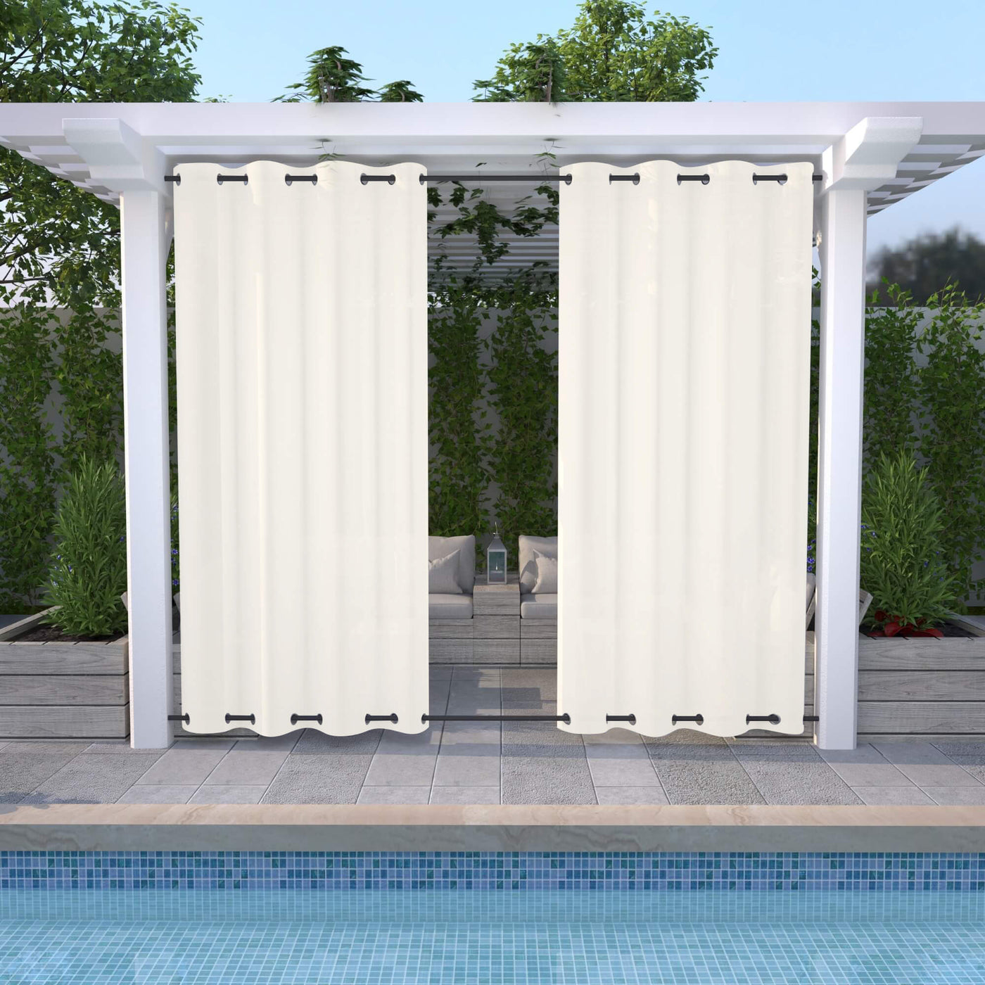 Outdoor Sheer Curtains Waterproof Grommet Top & Bottom - Beige