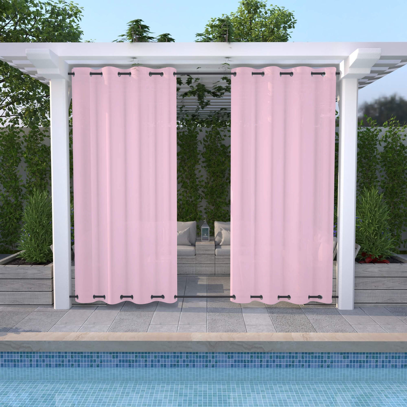 Outdoor Sheer Curtains Waterproof Grommet Top & Bottom - Pink