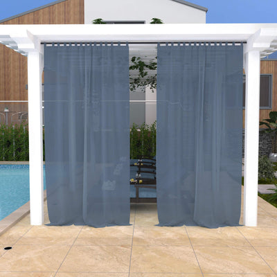 Outdoor Sheer Curtains Waterproof Velcro Tab Top - Pale blue