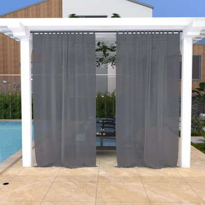 Outdoor Sheer Curtains Waterproof Velcro Tab Top - Gray