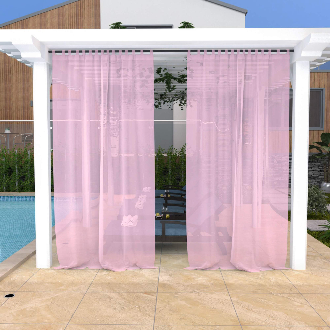 Outdoor Sheer Curtains Waterproof Velcro Tab Top - Pink