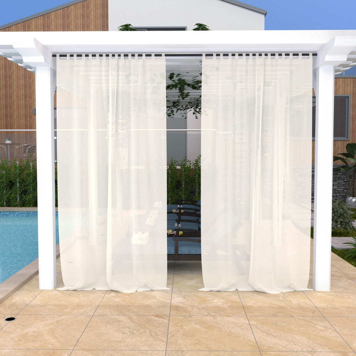 Outdoor Sheer Curtains Waterproof Velcro Tab Top - Beige