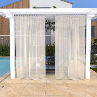 Outdoor Sheer Curtains Waterproof Velcro Tab Top - Flaxen