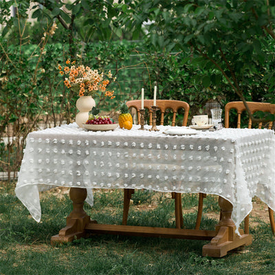 Beige Embroidered Woven Hole Tablecloth with Tassels