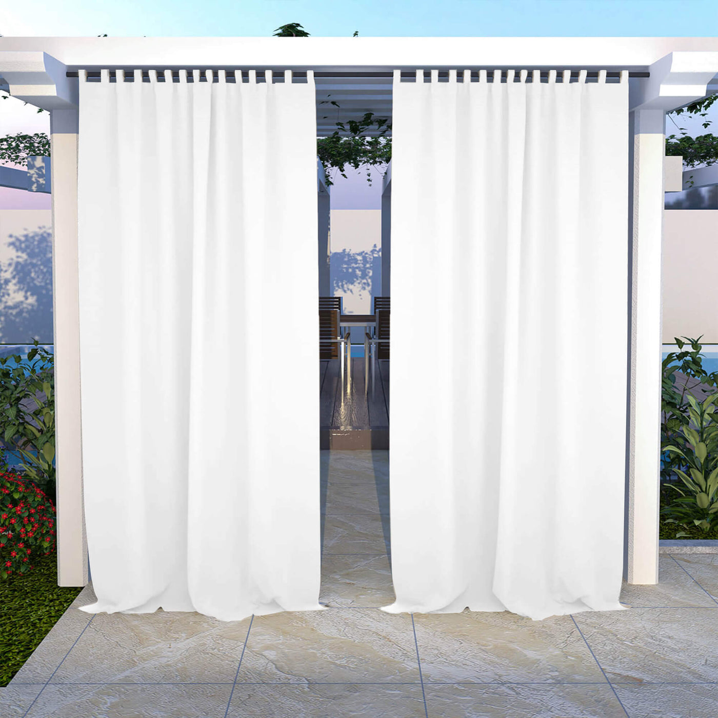 Outdoor Curtains Waterproof Tab Top 1 Panel - White