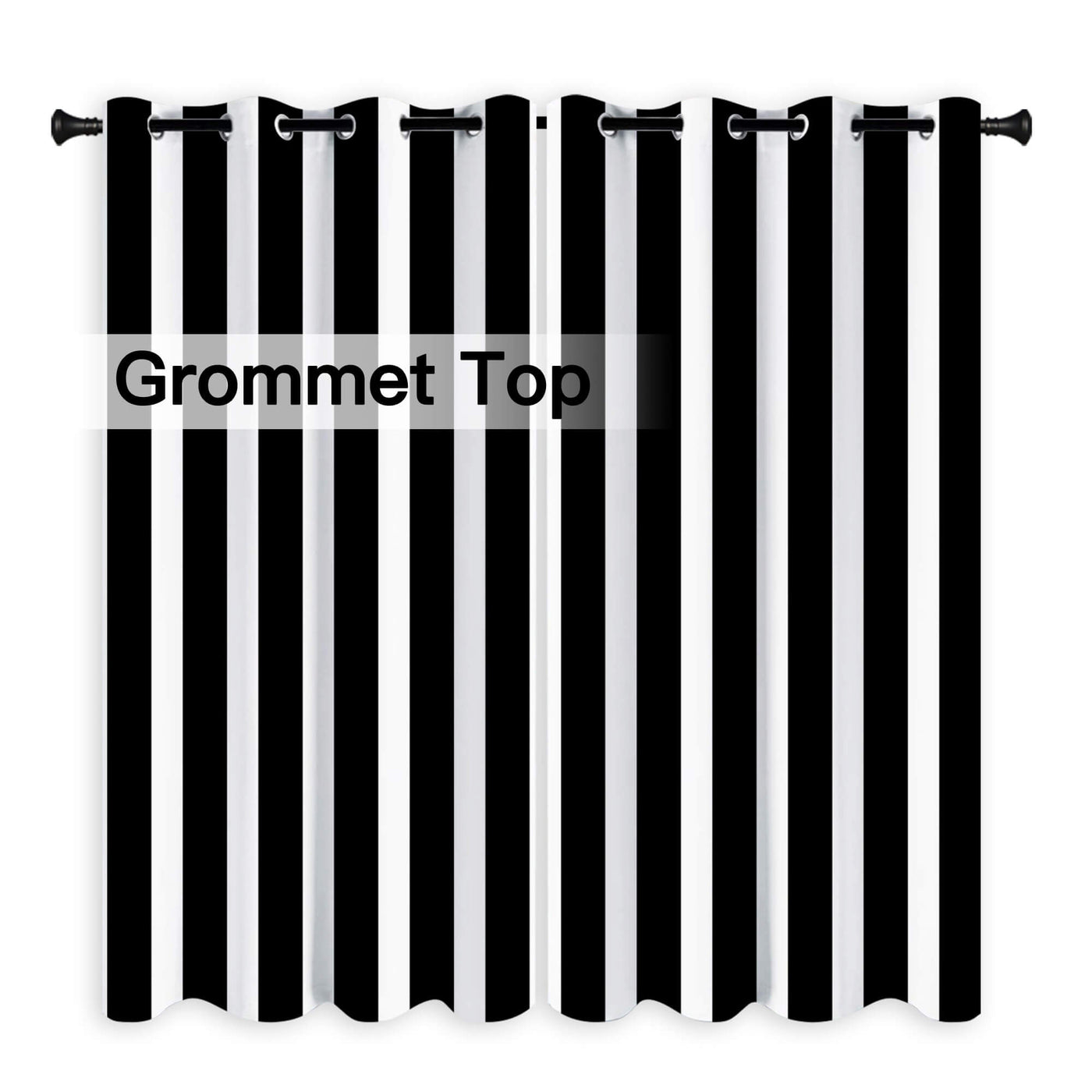Heartcosy Black Stripe Curtains/Drapes 1 Panel | Waterproof Curtains Grommet Top & Bottom | Custom Outdoor Curtains
