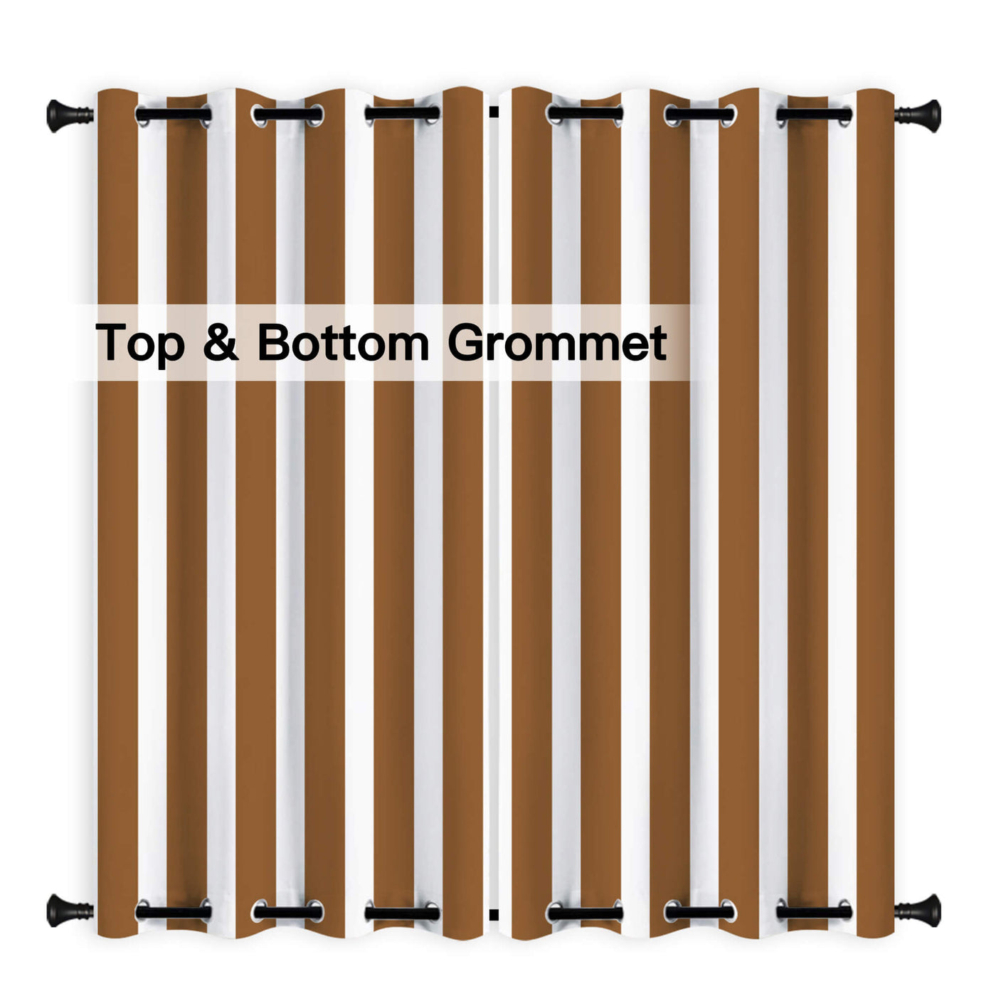Heartcosy Coffee Stripe Curtains/Drapes 1 Panel | Waterproof Curtains Grommet Top & Bottom | Custom Outdoor Curtains