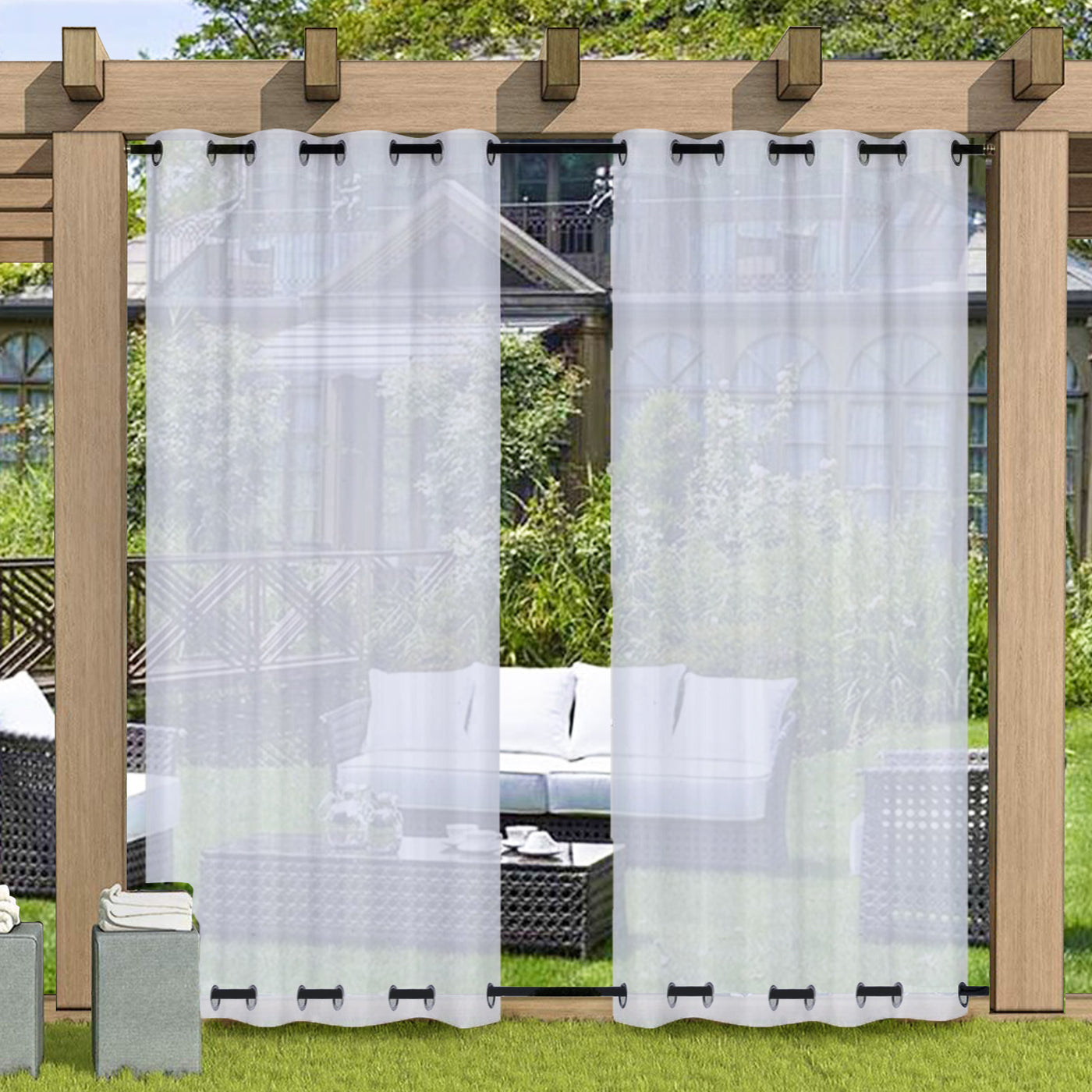 Outdoor Sheer Curtains Waterproof Grommet Top & Bottom 1 Panel