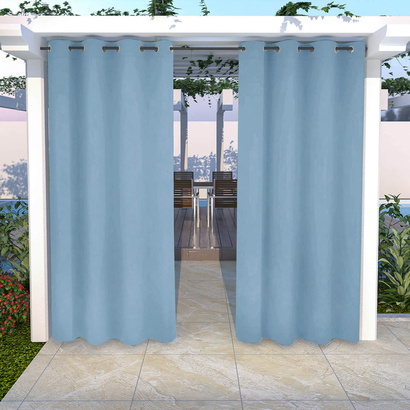 Outdoor Curtains Waterproof Grommet Top 1 Panel - Saphhire Blue