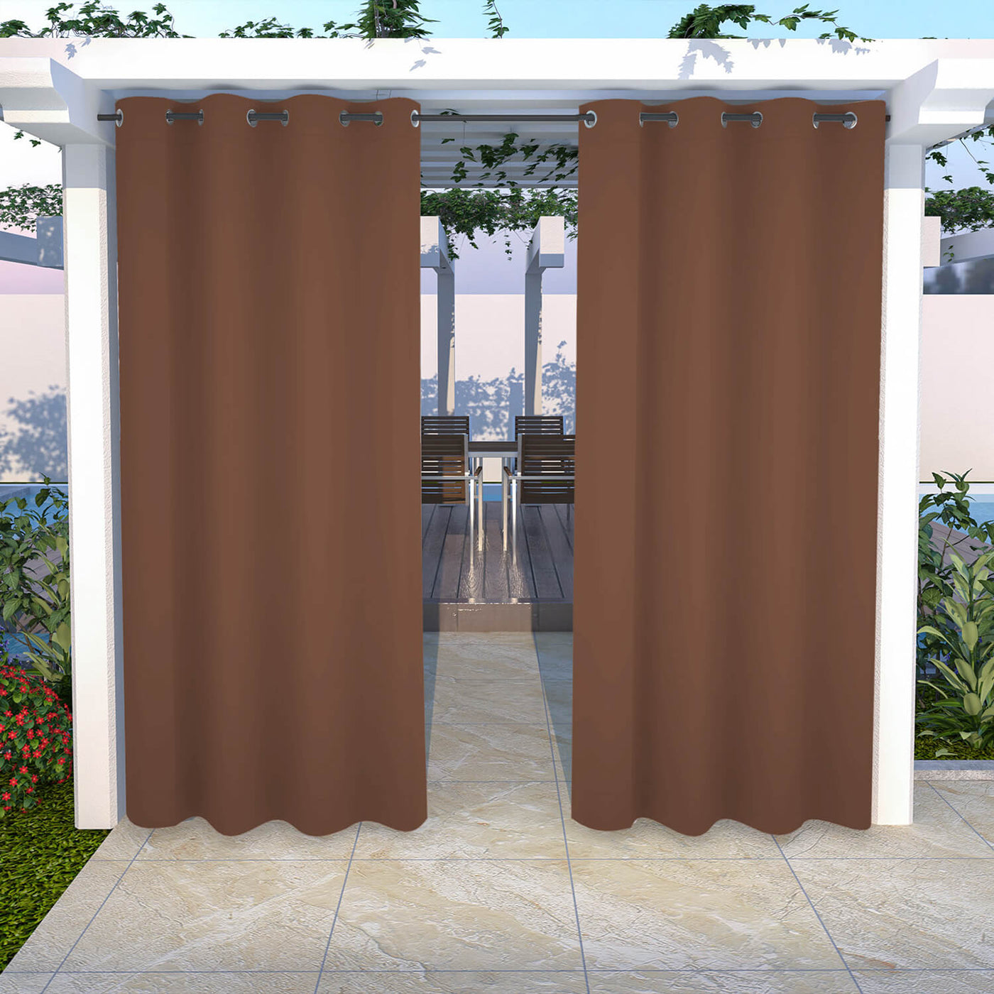 Outdoor Curtains Waterproof Grommet Top 1 Panel - Bay Brown