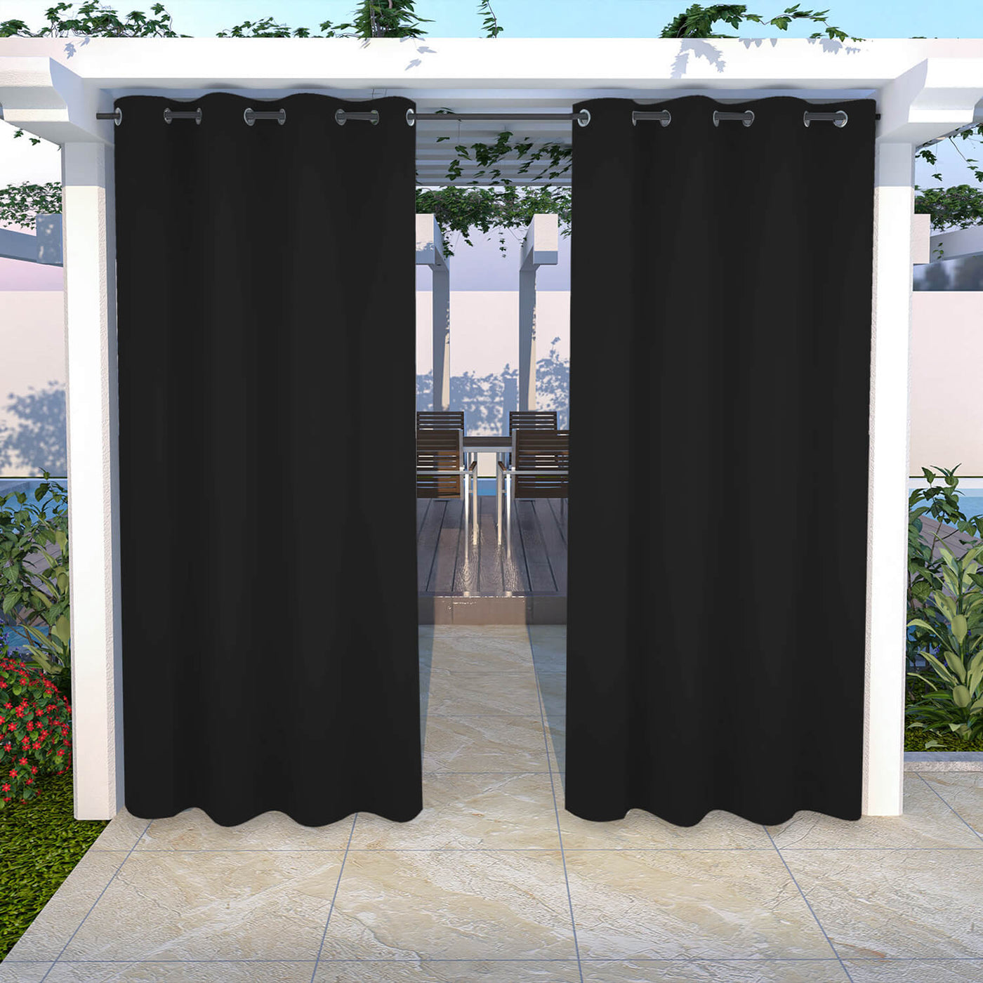 Outdoor Curtains Waterproof Grommet Top 1 Panel - Raven Black