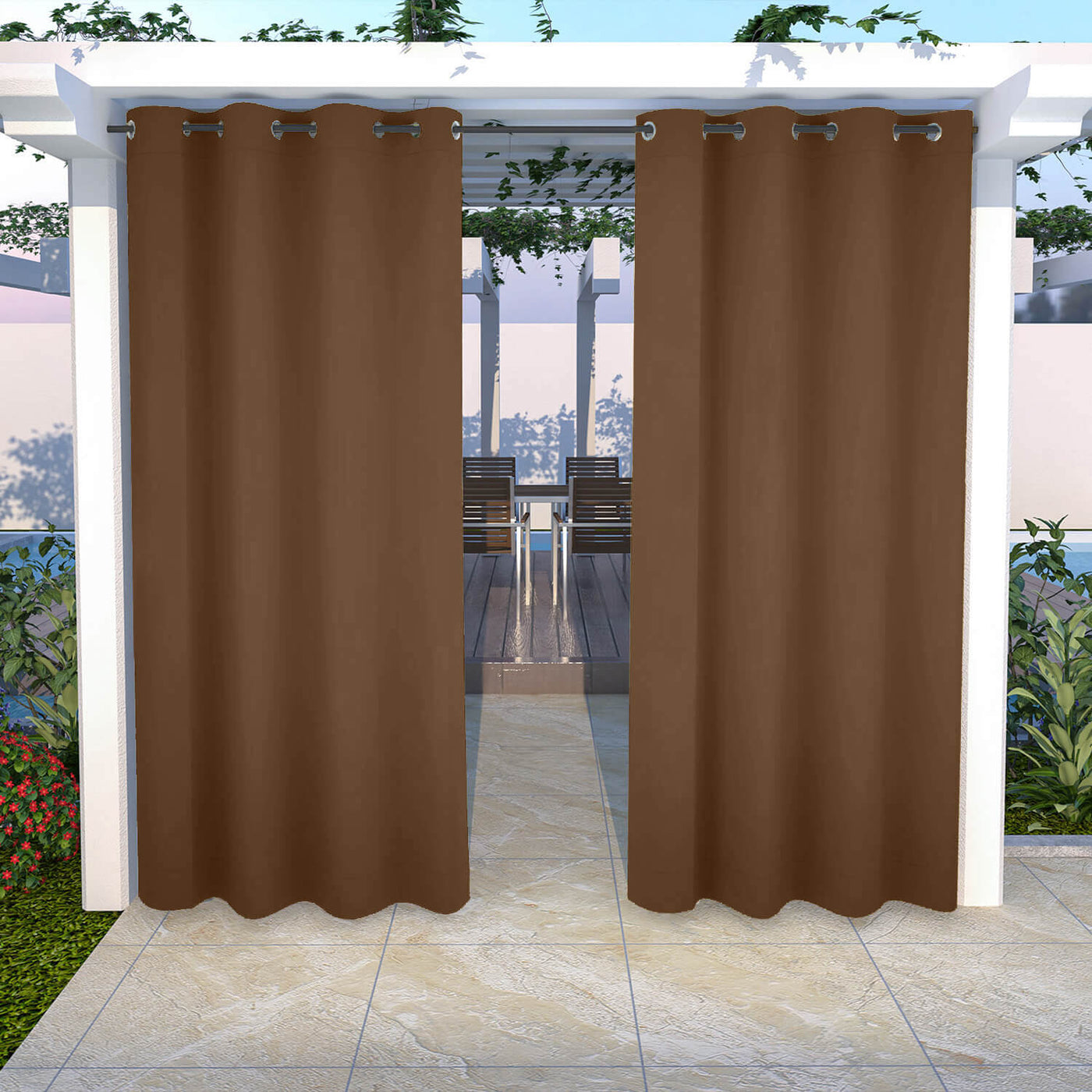 Outdoor Curtains Waterproof Grommet Top 1 Panel - Coffee